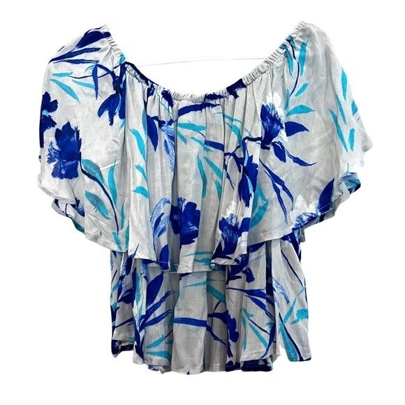 Japna off shoulder gray and blue floral top size small - Picture 3 of 4